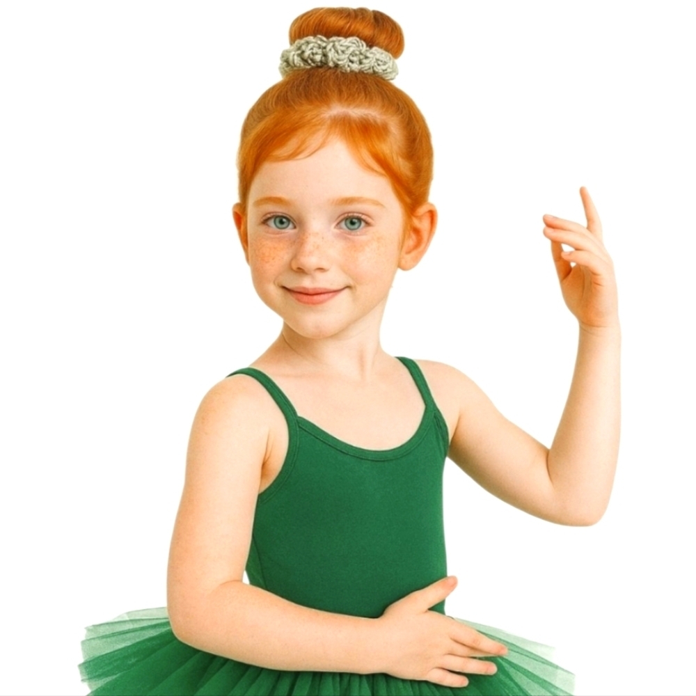 Handmade Sage Green Crochet Ballerina Scrunchie Hair Accessory